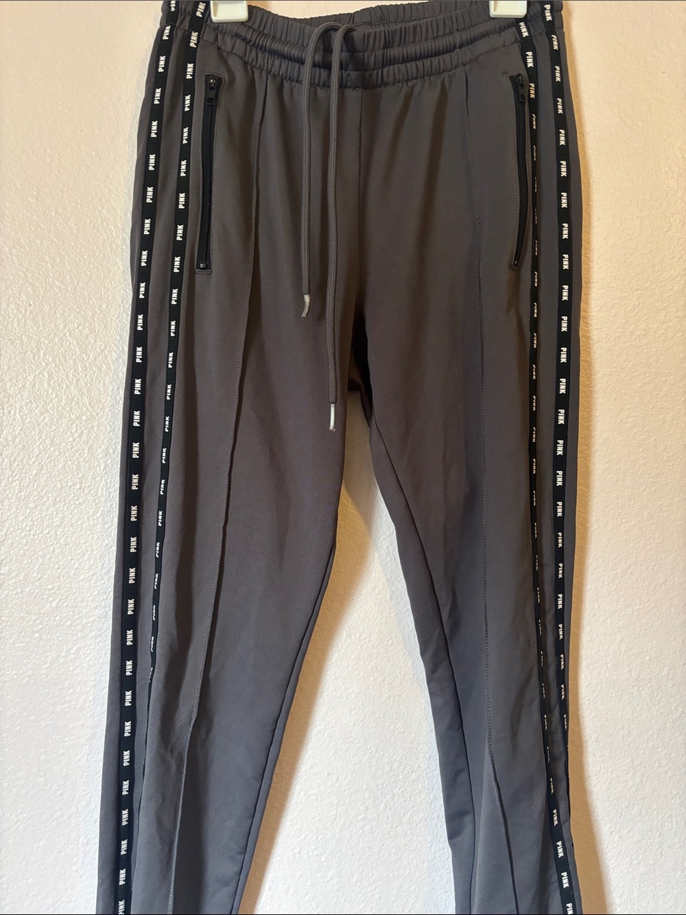 Pink Active Gray Track Pants with Side Zippers, Size S